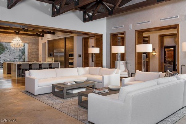 Chandelier, Interior, Kitchen, Living room, Stainless Steel Appliances, Wooden Beams