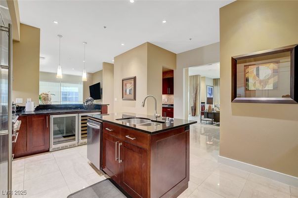 Fireplace, Interior, Kitchen, Pendant Lights, Recessed Lighting, Stainless Steel Appliances