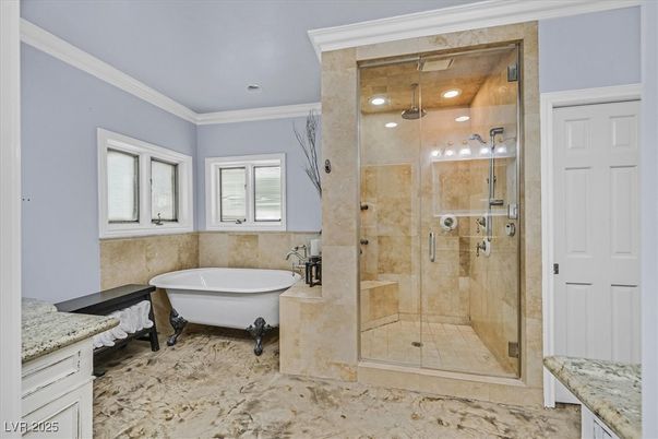 Bathroom, Free Standing Baths, Glass Shower, Interior, Recessed Lighting