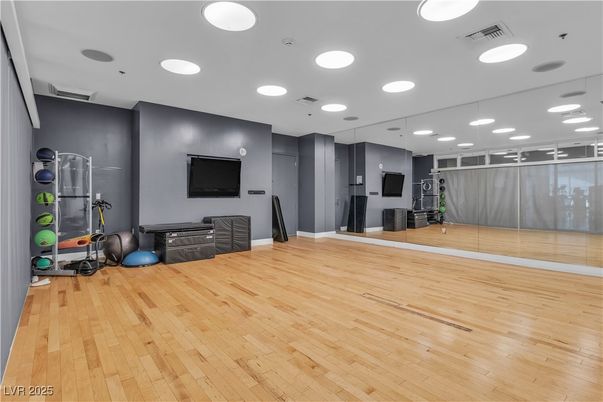 Fitness Equipment, Interior, Recessed Lighting, Wood Texture Flooring