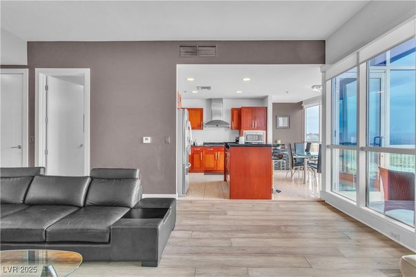 Dining room, Interior, Kitchen, Living room, Recessed Lighting, Wood Texture Flooring
