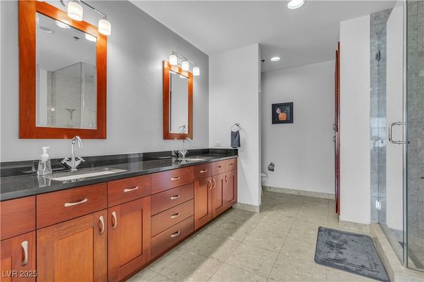 Bathroom, Dual Sink Vanities, Glass Shower, Interior, Recessed Lighting