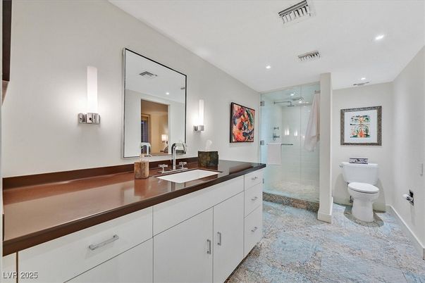 Bathroom, Glass Shower, Interior, Recessed Lighting