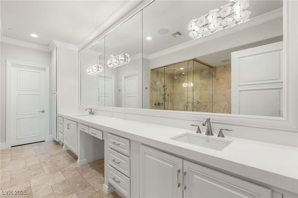 Bathroom, Dual Sink Vanities, Glass Shower, Interior, Recessed Lighting