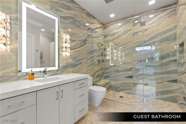 Bathroom, Glass Shower, Interior, Recessed Lighting