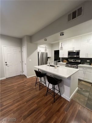 Interior, Kitchen, Pendant Lights, Stainless Steel Appliances, Wood Texture Flooring