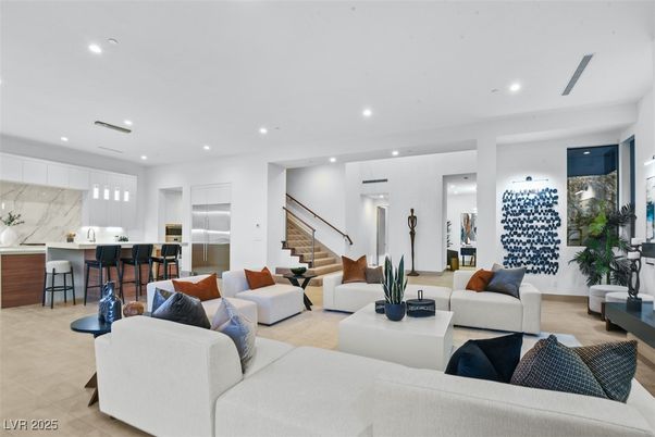 Interior, Kitchen, Living room, Marble Walls, Pendant Lights, Recessed Lighting