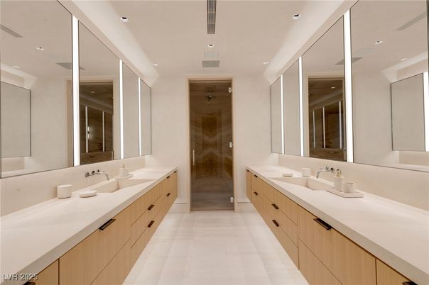 Bathroom, Dual Sink Vanities, Glass Shower, Interior, Recessed Lighting