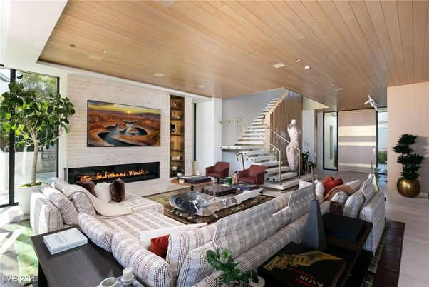 Fireplace, Interior, Living room, Recessed Lighting, Wooden Ceilings, Wood Texture Flooring