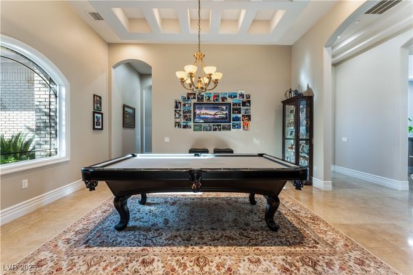 Billiard Table, Chandelier, Game Room, Interior