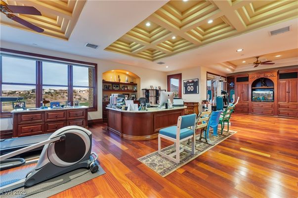 Home Office, Interior, Recessed Lighting, Wood Texture Flooring
