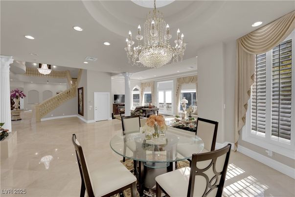 Chandelier, Dining room, Fireplace, Interior, Living room, Recessed Lighting