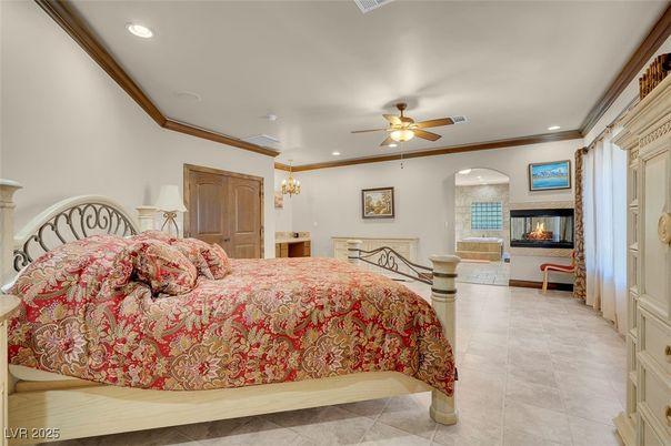 Bedroom, Chandelier, Fireplace, Interior, Recessed Lighting