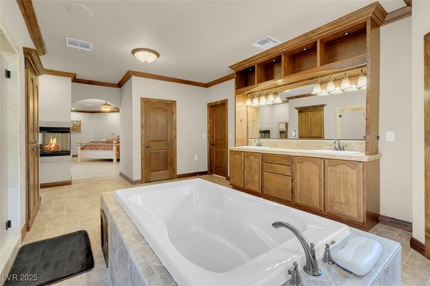 Bathroom, Dual Sink Vanities, Fireplace, Interior