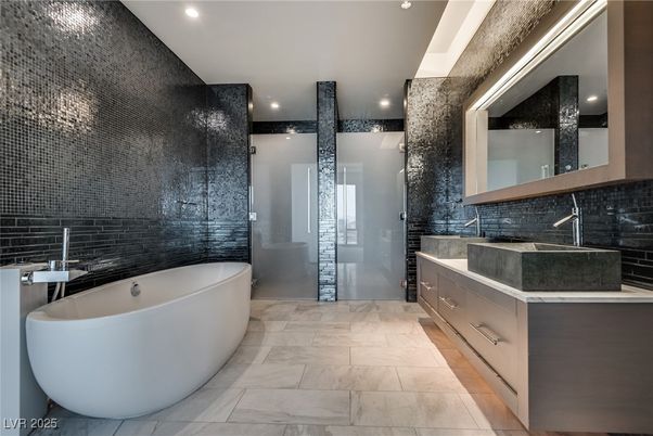 Bathroom, Dual Sink Vanities, Free Standing Baths, Glass Shower, Interior, Recessed Lighting