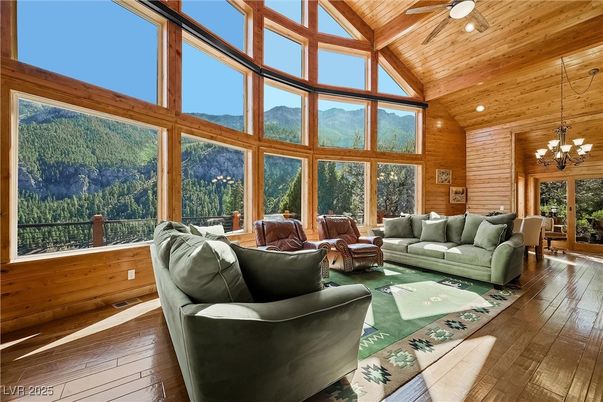 Chandelier, Interior, Living room, Recessed Lighting, Wooden Beams, Wooden Ceilings, Wood Texture Flooring, Wooden Walls