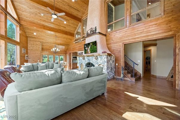 Fireplace, Interior, Living room, Recessed Lighting, Wooden Ceilings, Wood Texture Flooring, Wooden Walls