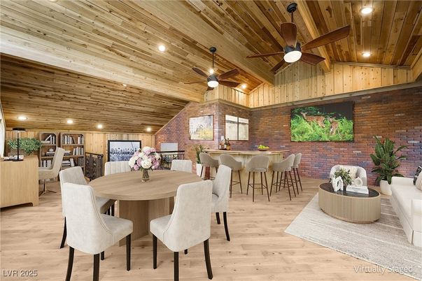 Dining room, Interior, Kitchen, Recessed Lighting, Stone Walls, Wooden Beams, Wooden Ceilings, Wood Texture Flooring