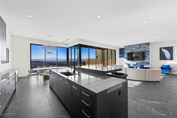 Dining room, Interior, Kitchen, Living room, Marble, Pendant Lights, Recessed Lighting