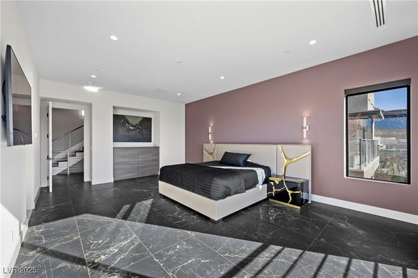 Bedroom, Interior, Marble, Recessed Lighting