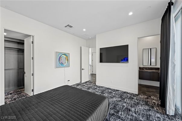 Bedroom, Interior, Recessed Lighting, Wood Texture Flooring