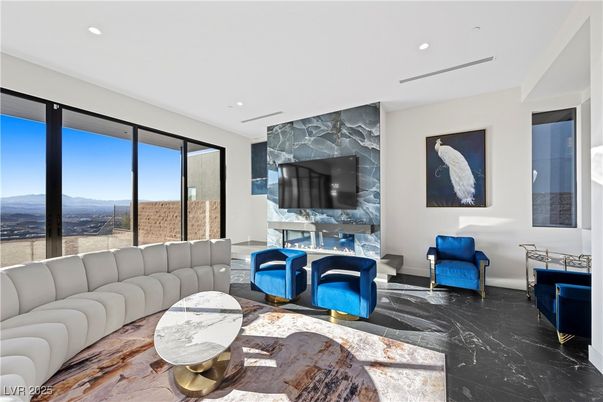 Interior, Living room, Marble, Recessed Lighting, Wood Texture Flooring