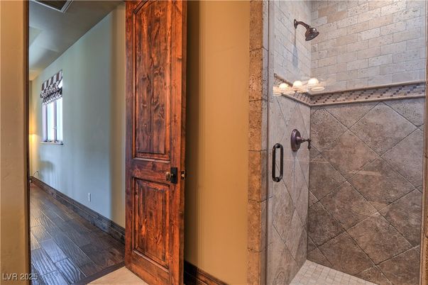 Bathroom, Interior, Stone Walls, Wood Texture Flooring