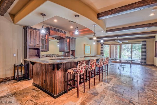 Interior, Kitchen, Pendant Lights, Recessed Lighting, Wooden Beams