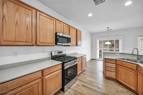 Interior, Kitchen, Pendant Lights, Recessed Lighting, Wood Texture Flooring