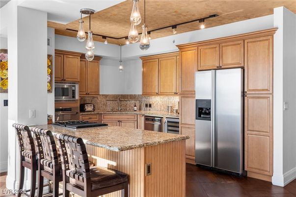 Interior, Kitchen, Pendant Lights, Stainless Steel Appliances, Wood Texture Flooring