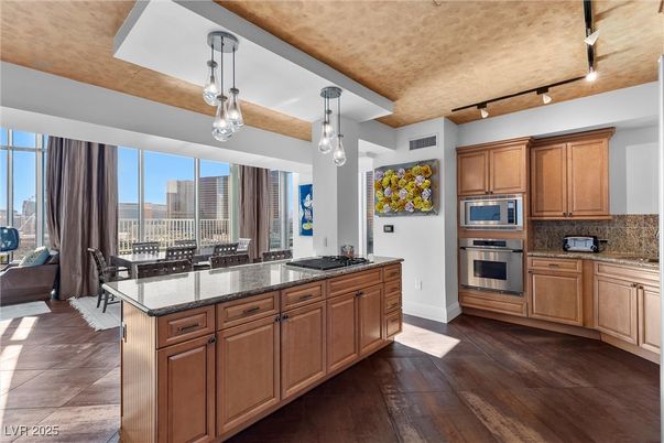 Interior, Kitchen, Pendant Lights, Stainless Steel Appliances, Wood Texture Flooring