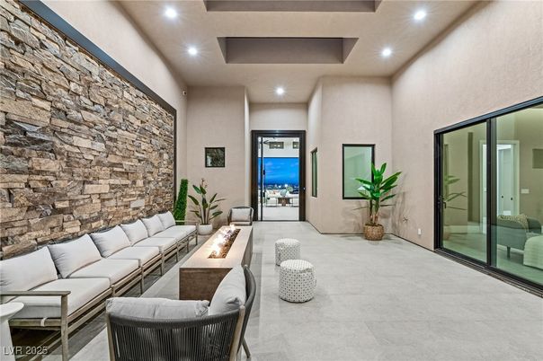 Interior, Living room, Recessed Lighting, Stone Walls