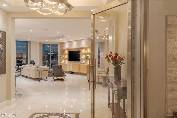 Interior, Living room, Recessed Lighting, Stone Walls