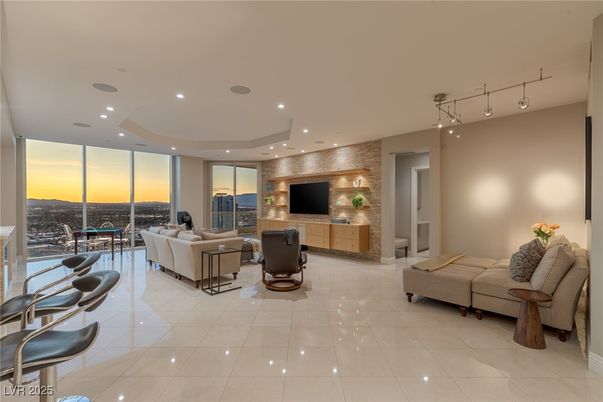 Interior, Living room, Recessed Lighting, Stone Walls