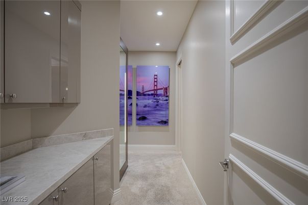 Bathroom, Dual Sink Vanities, Glass Shower, Interior, Pendant Lights, Recessed Lighting