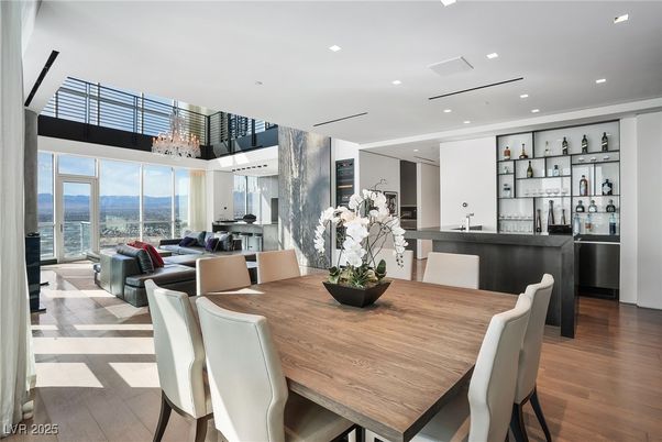 Dining room, Interior, Kitchen, Living room, Pendant Lights, Recessed Lighting, Wood Texture Flooring