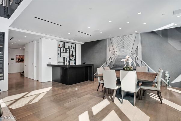 Dining room, Interior, Recessed Lighting, Wood Texture Flooring