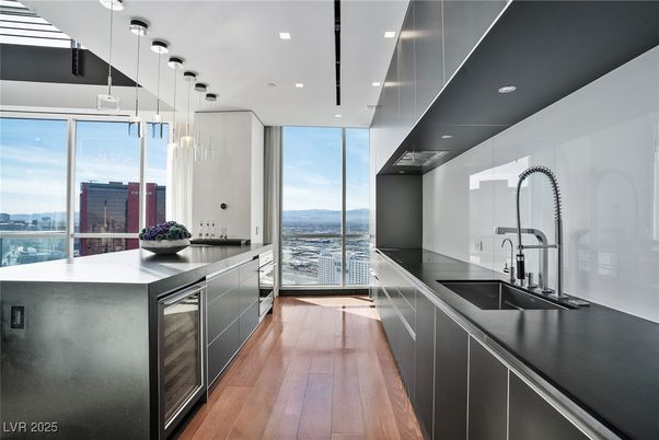Interior, Kitchen, Pendant Lights, Recessed Lighting, Water, Wood Texture Flooring