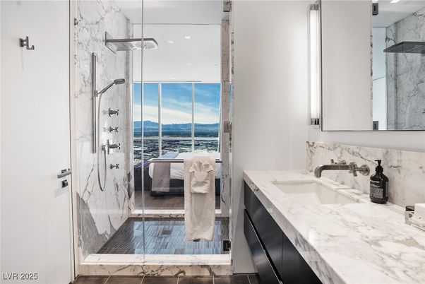 Bathroom, Glass Shower, Interior, Marble Walls, Water