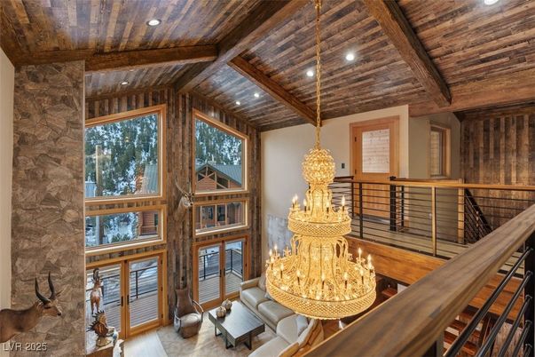 Chandelier, Interior, Recessed Lighting, Stone Walls, Wooden Beams, Wooden Ceilings, Wood Texture Flooring