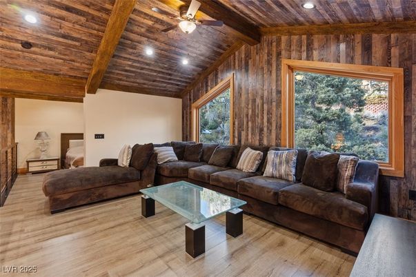 Interior, Living room, Recessed Lighting, Wooden Beams, Wooden Ceilings, Wood Texture Flooring, Wooden Walls