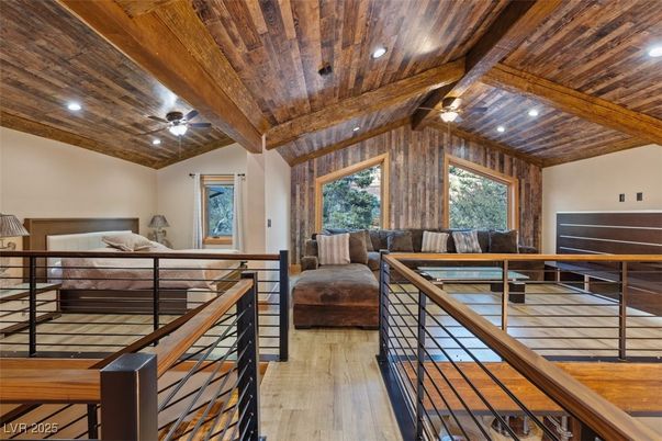 Bedroom, Interior, Recessed Lighting, Wooden Beams, Wooden Ceilings, Wood Texture Flooring