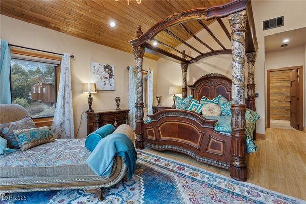 Bedroom, Interior, Recessed Lighting, Wooden Ceilings, Wood Texture Flooring