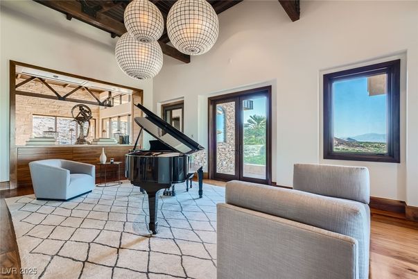 Interior, Living room, Pendant Lights, Piano, Wooden Beams, Wood Texture Flooring