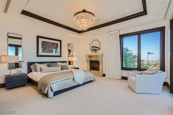 Bedroom, Chandelier, Fireplace, Interior, Recessed Lighting