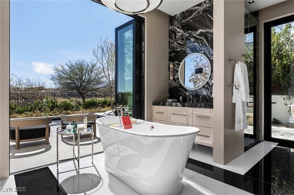 Bathroom, Dual Sink Vanities, Free Standing Baths, Interior, Marble Walls
