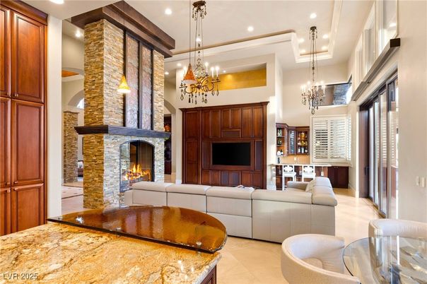 Chandelier, Fireplace, Interior, Living room, Pendant Lights, Recessed Lighting