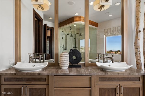 Bathroom, Dual Sink Vanities, Glass Shower, Interior, Recessed Lighting