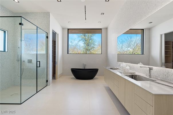 Bathroom, Dual Sink Vanities, Free Standing Baths, Glass Shower, Interior, Recessed Lighting