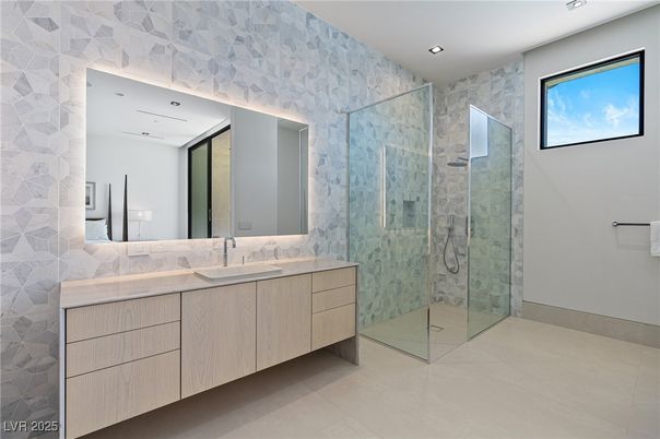 Bathroom, Dual Sink Vanities, Glass Shower, Interior, Recessed Lighting